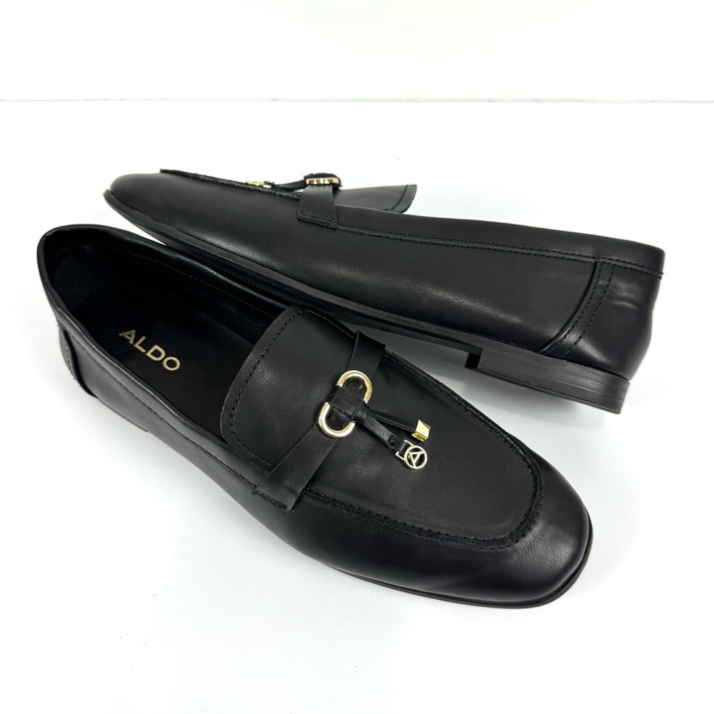 Aldo Black Loafers with Gold Accents